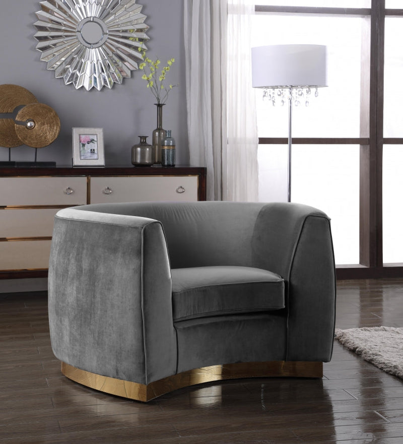 Julian Velvet Upholstered Chair in Grey - 620Grey-C