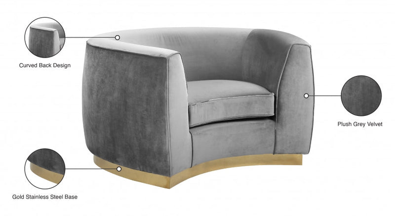 Julian Velvet Upholstered Chair in Grey - 620Grey-C