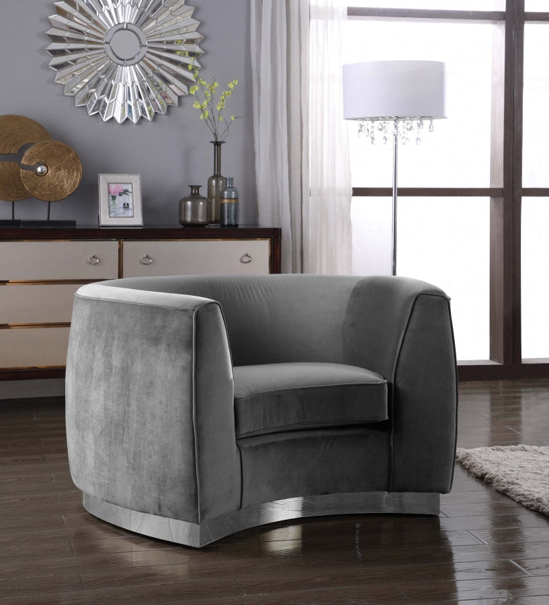 Julian Velvet Upholstered Chair in Grey - 621Grey-C