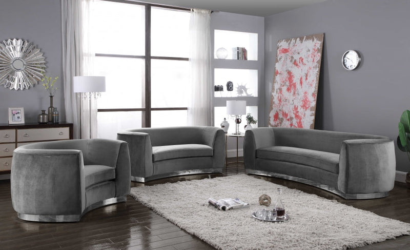 Julian Velvet Upholstered Chair in Grey - 621Grey-C