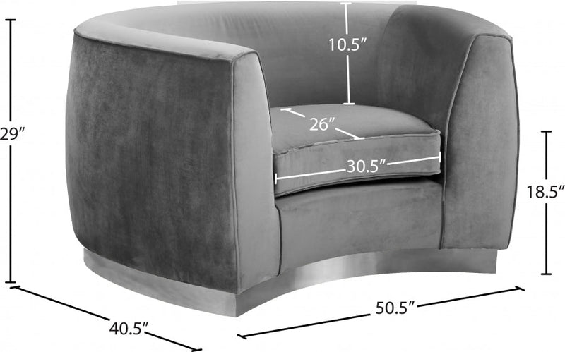 Julian Velvet Upholstered Chair in Grey - 621Grey-C