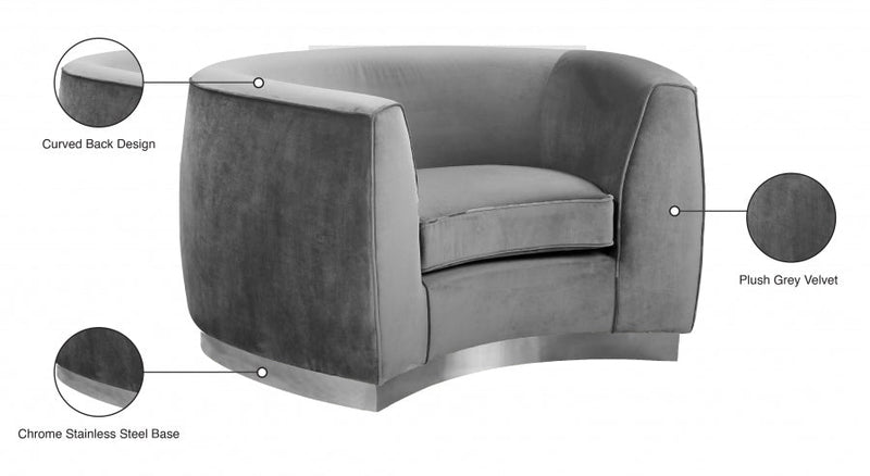 Julian Velvet Upholstered Chair in Grey - 621Grey-C