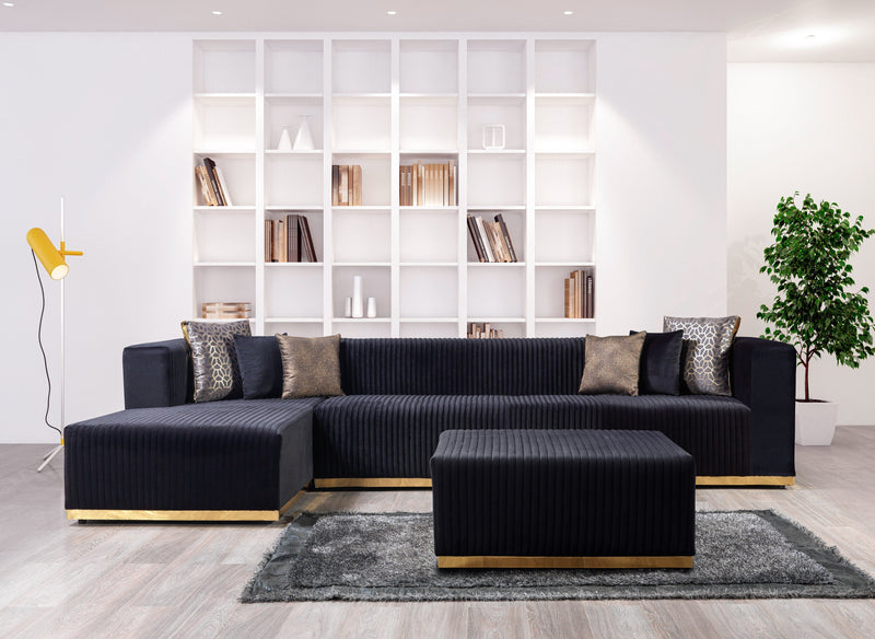 Juliana Black Velvet 4 - Piece Sectional - Gate FurnitureSectional