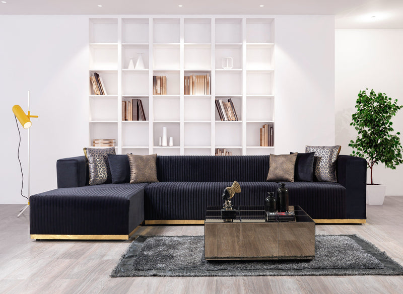Juliana Black Velvet 4 - Piece Sectional - Gate FurnitureSectional