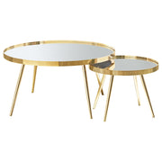 Kaelyn 2-piece Round Mirror Top Nesting Coffee Table Gold - 723918