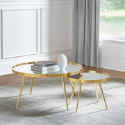 Kaelyn 2-piece Round Mirror Top Nesting Coffee Table Gold - 723918
