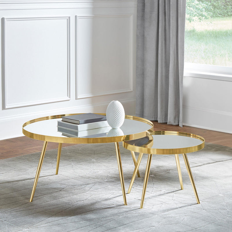 Kaelyn 2-piece Round Mirror Top Nesting Coffee Table Gold - 723918