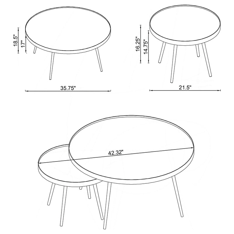 Kaelyn 2-piece Round Mirror Top Nesting Coffee Table Gold - 723918