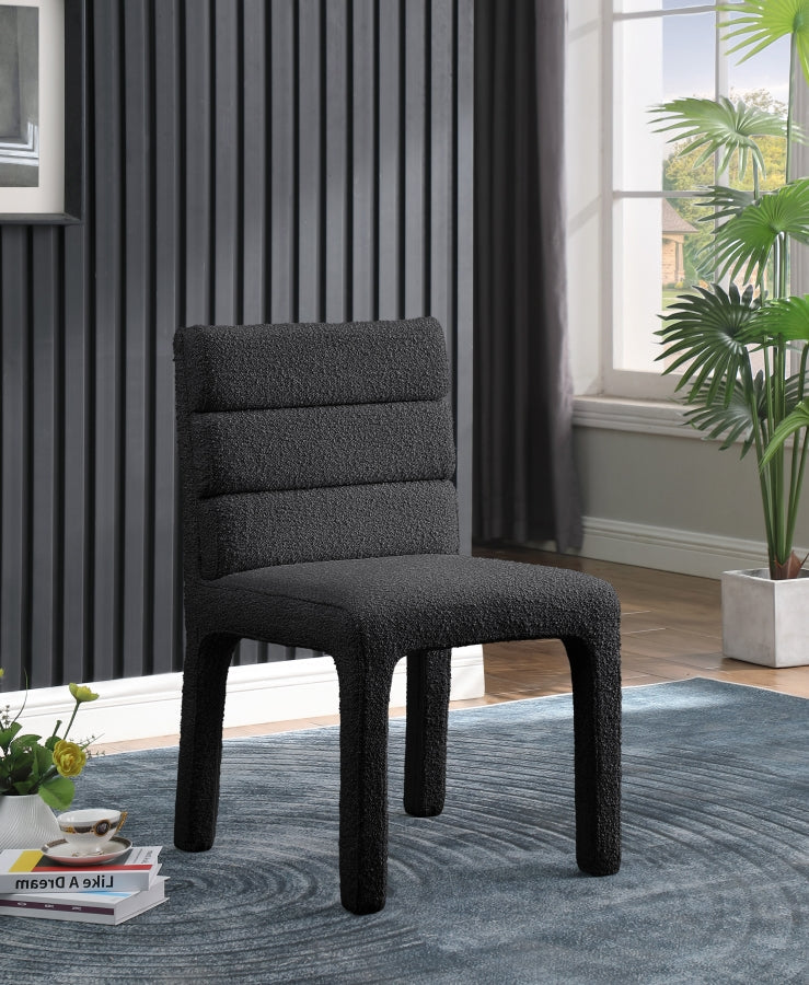 Kai Boucle Fabric Upholstered Dining Chair in Black, Set of 2 - 890Black-C