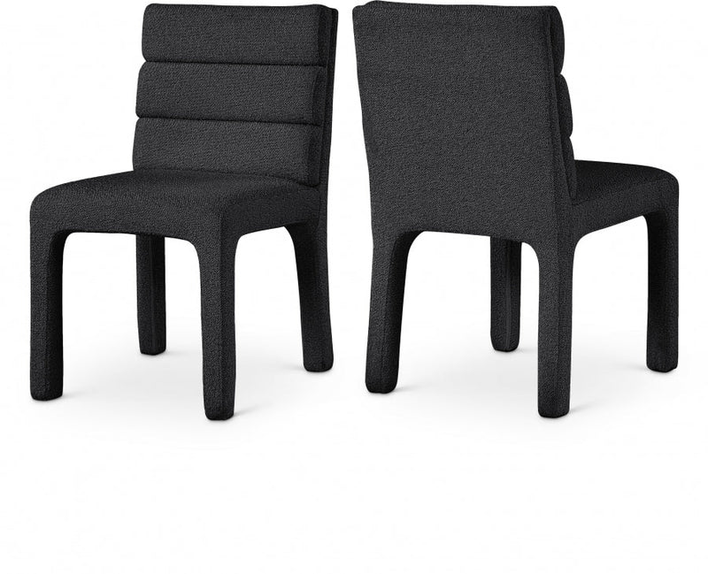 Kai Boucle Fabric Upholstered Dining Chair in Black, Set of 2 - 890Black-C