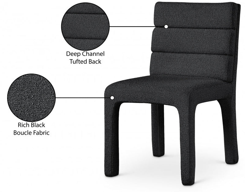 Kai Boucle Fabric Upholstered Dining Chair in Black, Set of 2 - 890Black-C