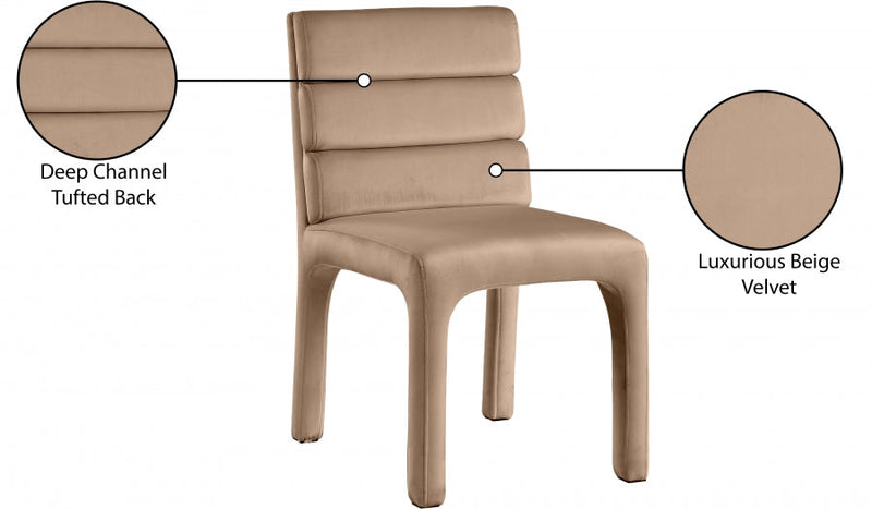 Kai Velvet Upholstered Dining Chair in Beige, Set of 2 - 891Beige-C