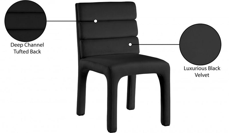 Kai Velvet Upholstered Dining Chair in Black, Set of 2 - 891Black-C