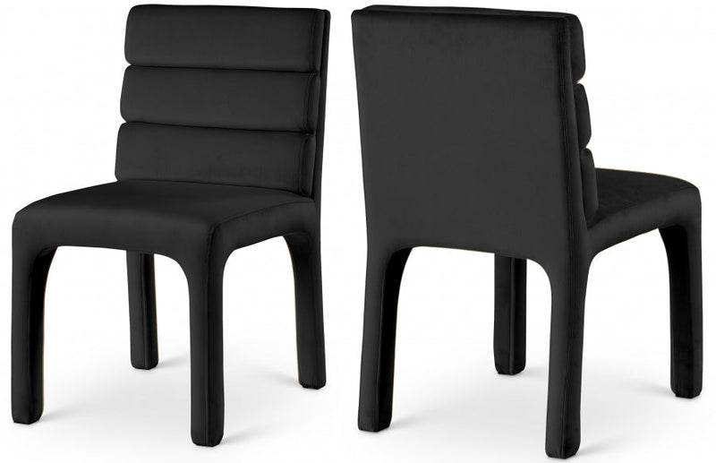 Kai Velvet Upholstered Dining Chair in Black, Set of 2 - 891Black-C