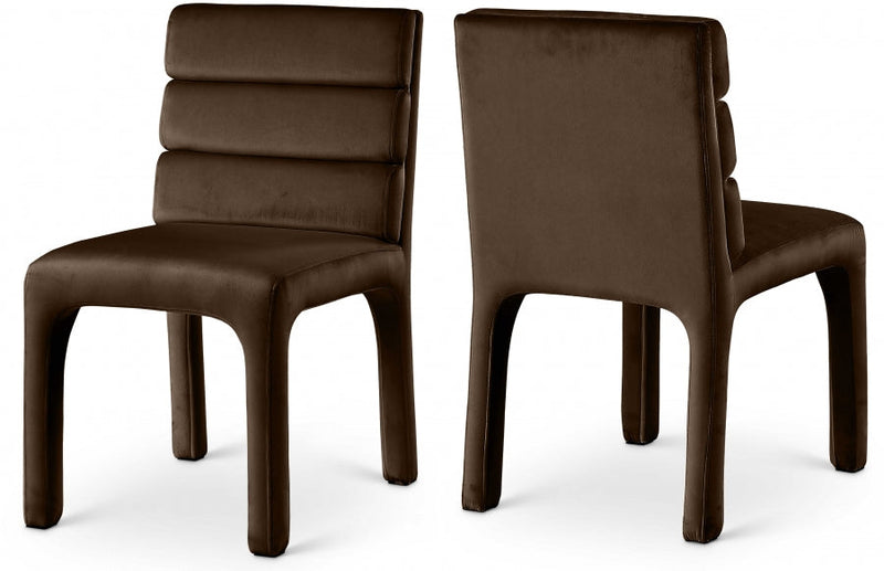 Kai Velvet Upholstered Dining Chair in Brown, Set of 2 - 891Brown-C