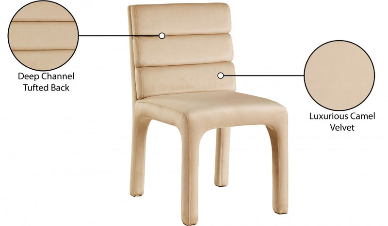 Kai Velvet Upholstered Dining Chair in Camel, Set of 2 - 891Camel-C