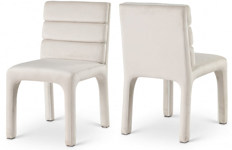 Kai Velvet Upholstered Dining Chair in Cream, Set of 2 - 891Cream-C