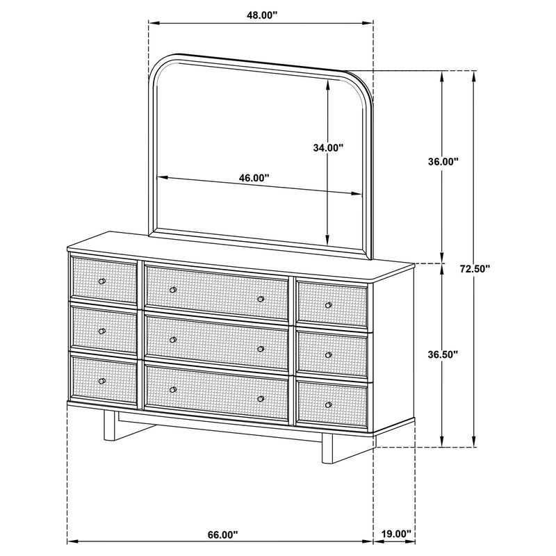 Kailani 9-drawer Dresser and Mirror Beige Oak - 225043M