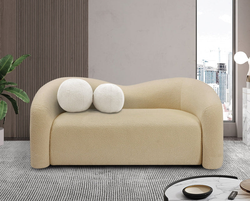 Kali 62" Faux Shearling Teddy Fabric Upholstered Loveseat in Beige - 186Beige-L