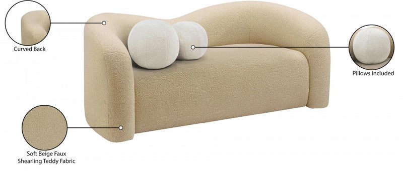 Kali 62" Faux Shearling Teddy Fabric Upholstered Loveseat in Beige - 186Beige-L