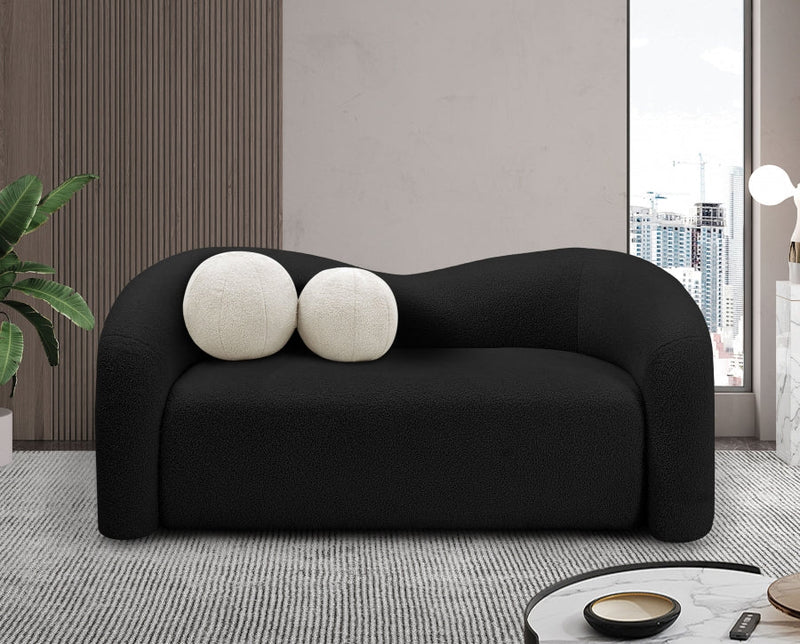 Kali 62" Faux Shearling Teddy Fabric Upholstered Loveseat in Black - 186Black-L