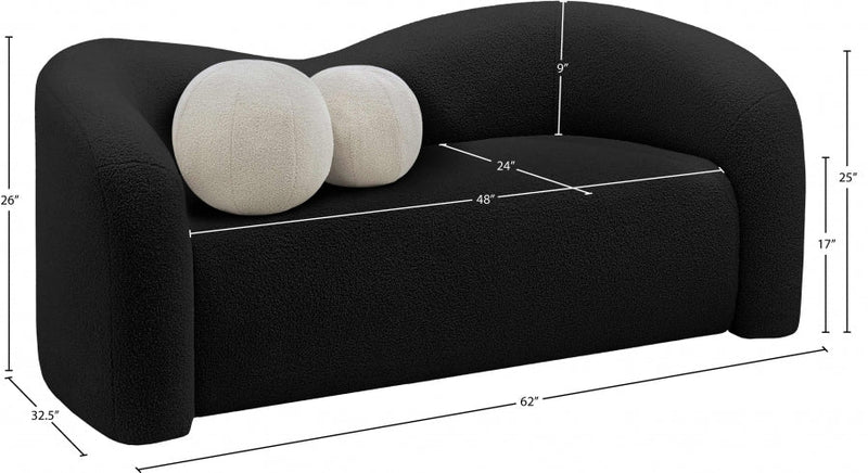 Kali 62" Faux Shearling Teddy Fabric Upholstered Loveseat in Black - 186Black-L