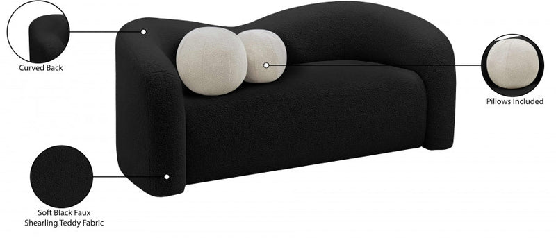 Kali 62" Faux Shearling Teddy Fabric Upholstered Loveseat in Black - 186Black-L