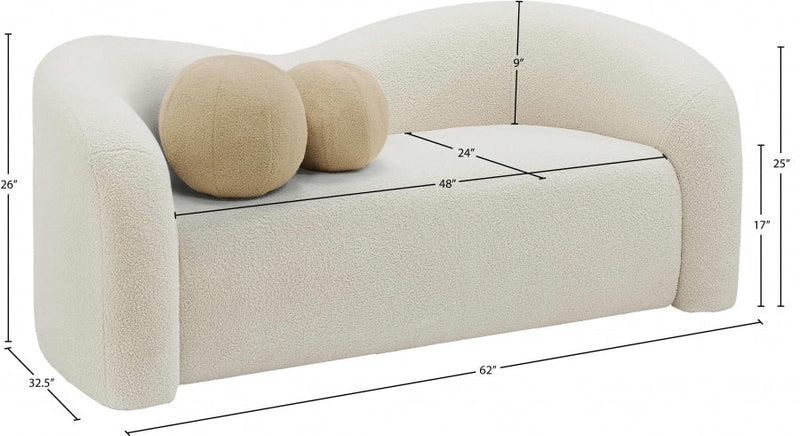 Kali 62" Faux Shearling Teddy Fabric Upholstered Loveseat in Cream - 186Cream-L