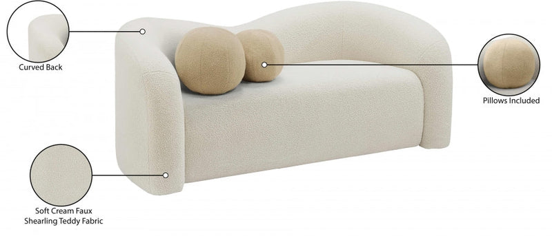 Kali 62" Faux Shearling Teddy Fabric Upholstered Loveseat in Cream - 186Cream-L