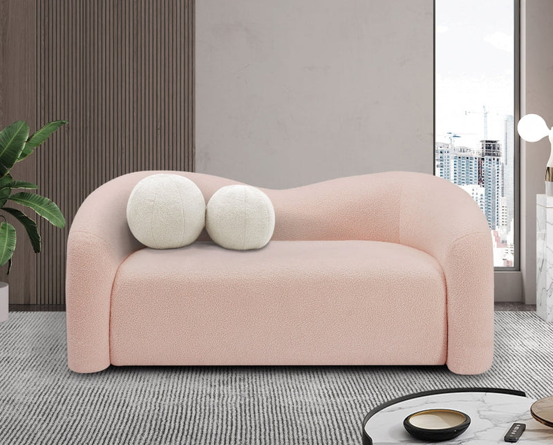 Kali 62" Faux Shearling Teddy Fabric Upholstered Loveseat in Pink - 186Pink-L