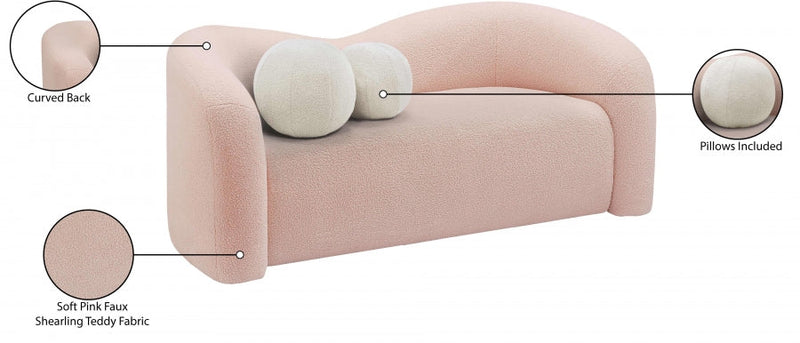 Kali 62" Faux Shearling Teddy Fabric Upholstered Loveseat in Pink - 186Pink-L
