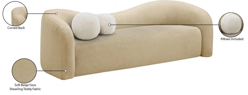 Kali 86" Faux Shearling Teddy Fabric Upholstered Sofa in Beige - 186Beige-S