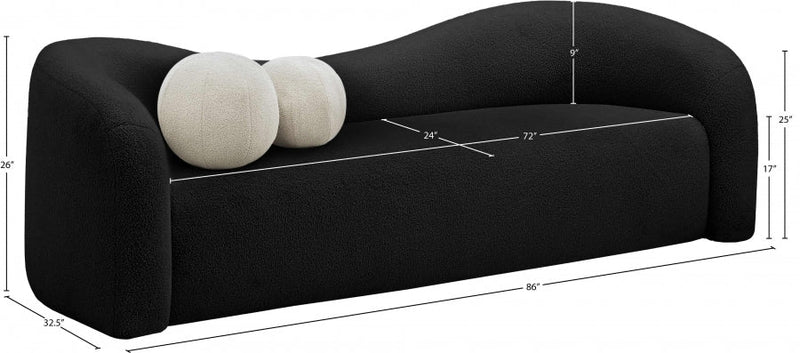 Kali 86" Faux Shearling Teddy Fabric Upholstered Sofa in Black - 186Black-S