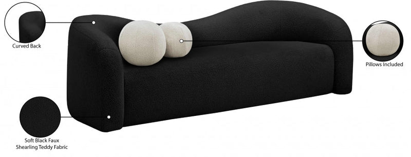Kali 86" Faux Shearling Teddy Fabric Upholstered Sofa in Black - 186Black-S