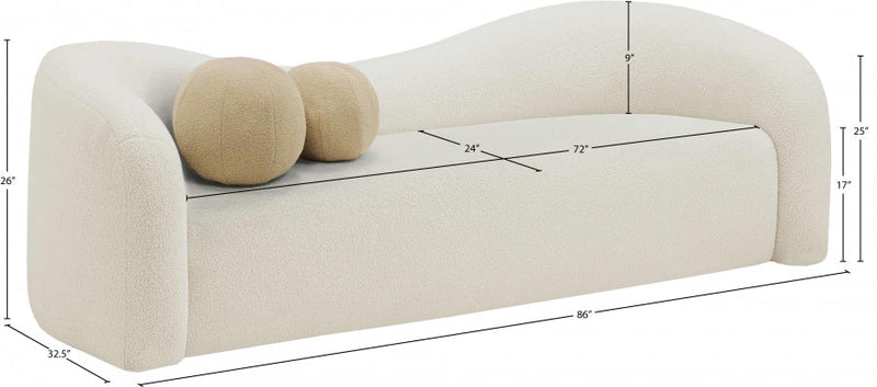 Kali 86" Faux Shearling Teddy Fabric Upholstered Sofa in Cream - 186Cream-S