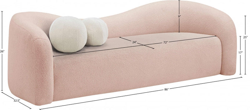 Kali 86" Faux Shearling Teddy Fabric Upholstered Sofa in Pink - 186Pink-S