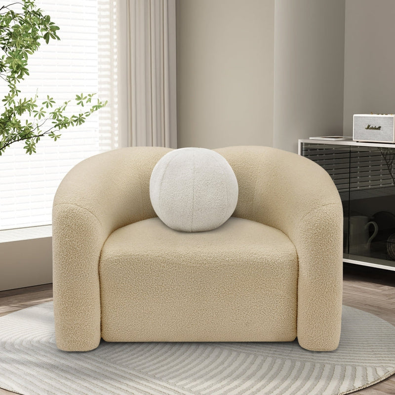 Kali Faux Shearling Teddy Fabric Upholstered Chair in Beige - 186Beige-C
