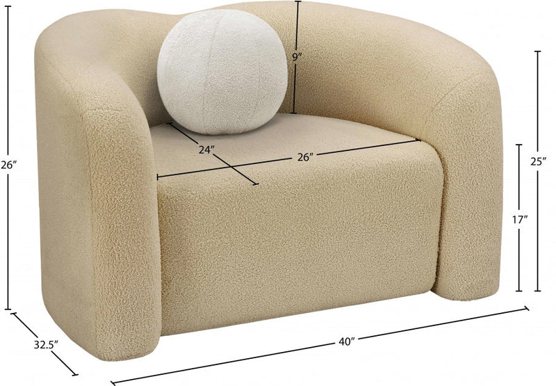 Kali Faux Shearling Teddy Fabric Upholstered Chair in Beige - 186Beige-C