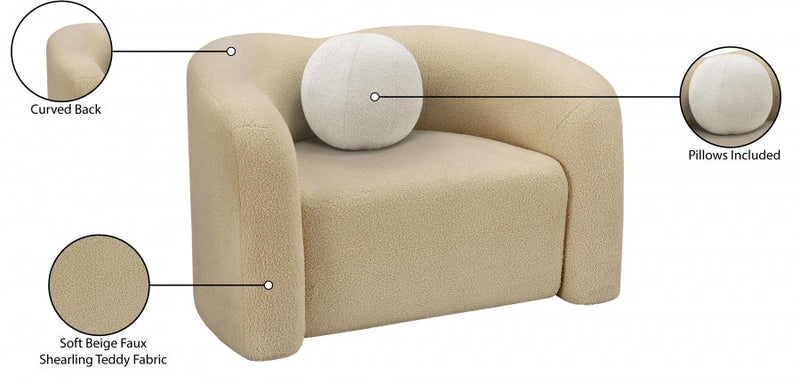 Kali Faux Shearling Teddy Fabric Upholstered Chair in Beige - 186Beige-C