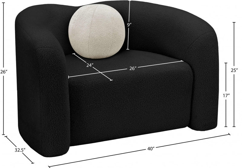 Kali Faux Shearling Teddy Fabric Upholstered Chair in Black - 186Black-C
