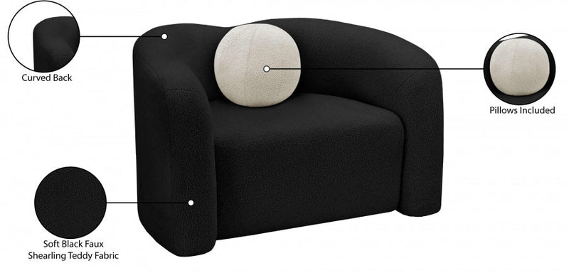 Kali Faux Shearling Teddy Fabric Upholstered Chair in Black - 186Black-C