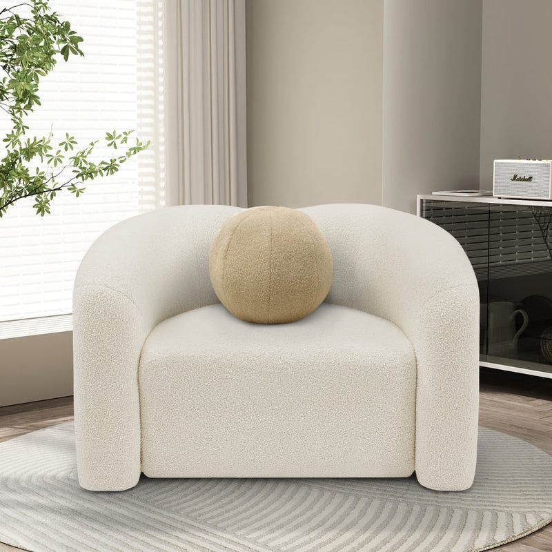Kali Faux Shearling Teddy Fabric Upholstered Chair in Cream - 186Cream-C