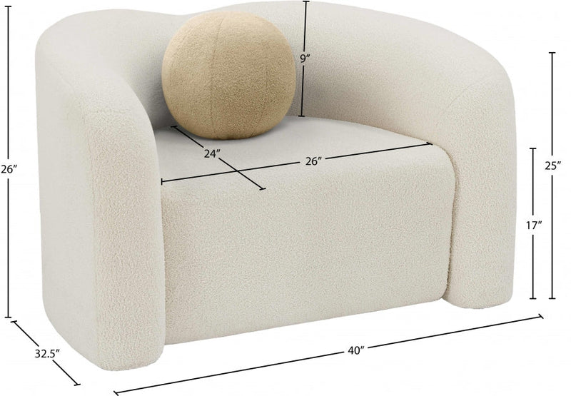 Kali Faux Shearling Teddy Fabric Upholstered Chair in Cream - 186Cream-C