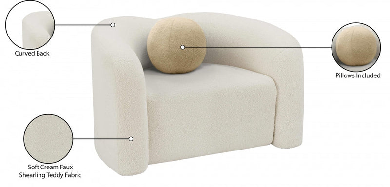 Kali Faux Shearling Teddy Fabric Upholstered Chair in Cream - 186Cream-C