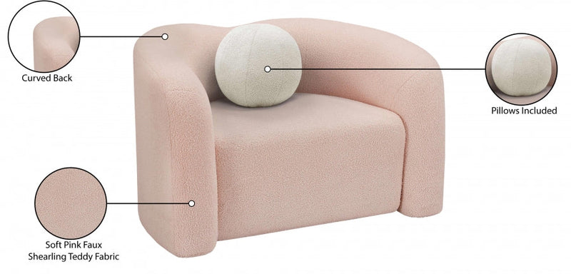 Kali Faux Shearling Teddy Fabric Upholstered Chair in Pink - 186Pink-C