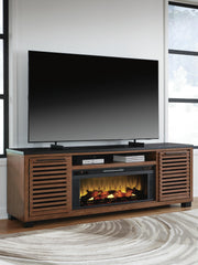 Kallari Warm Brown/Black 84" TV Stand with Electric Fireplace - W737W1