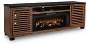 Kallari Warm Brown/Black 84" TV Stand with Electric Fireplace - W737W1