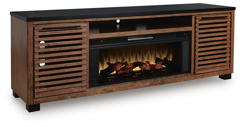 Kallari Warm Brown/Black 84" TV Stand with Electric Fireplace - W737W1
