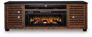 Kallari Warm Brown/Black 84" TV Stand with Electric Fireplace - W737W1