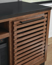 Kallari Warm Brown/Black 84" TV Stand with Electric Fireplace - W737W1
